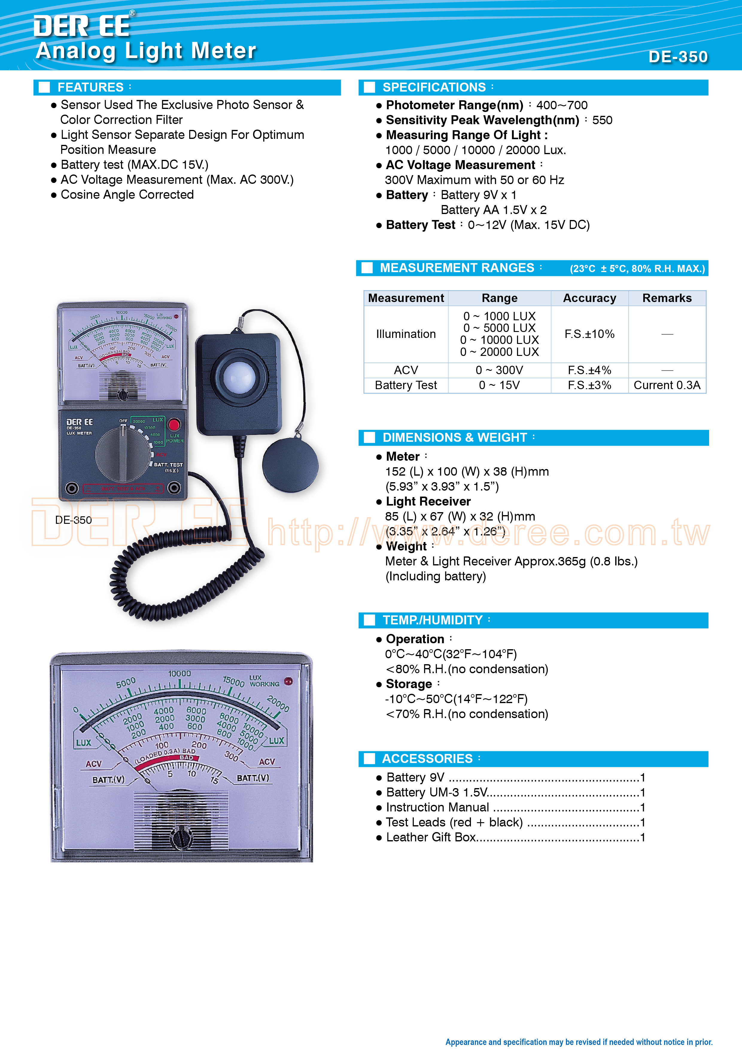 DE350 Analog Light Meter