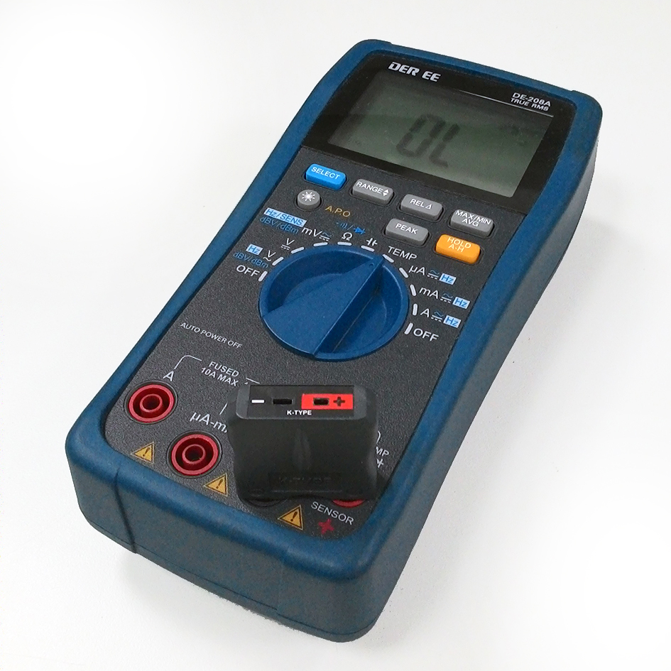 DE-208A Digital multimeter (D.M.M) with NR-38 K-type thermocouple connector DE-208A Digital multimeter (D.M.M) with NR-38 K-type thermocouple connector